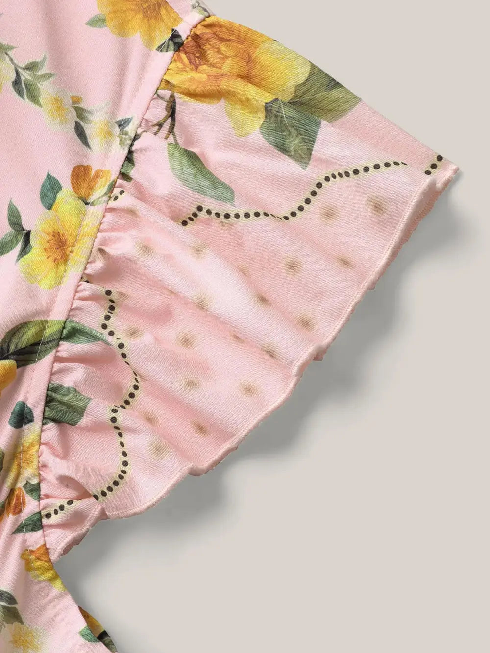 Tropical Print Shirred Waist Flutter Maxi Dress