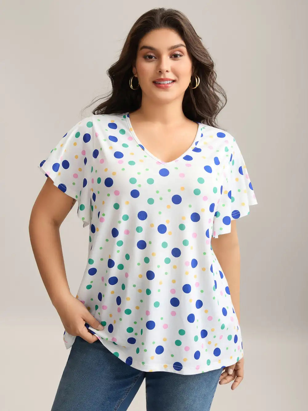 Stretchy Playful Polka Dots Ruffled T-Shirt