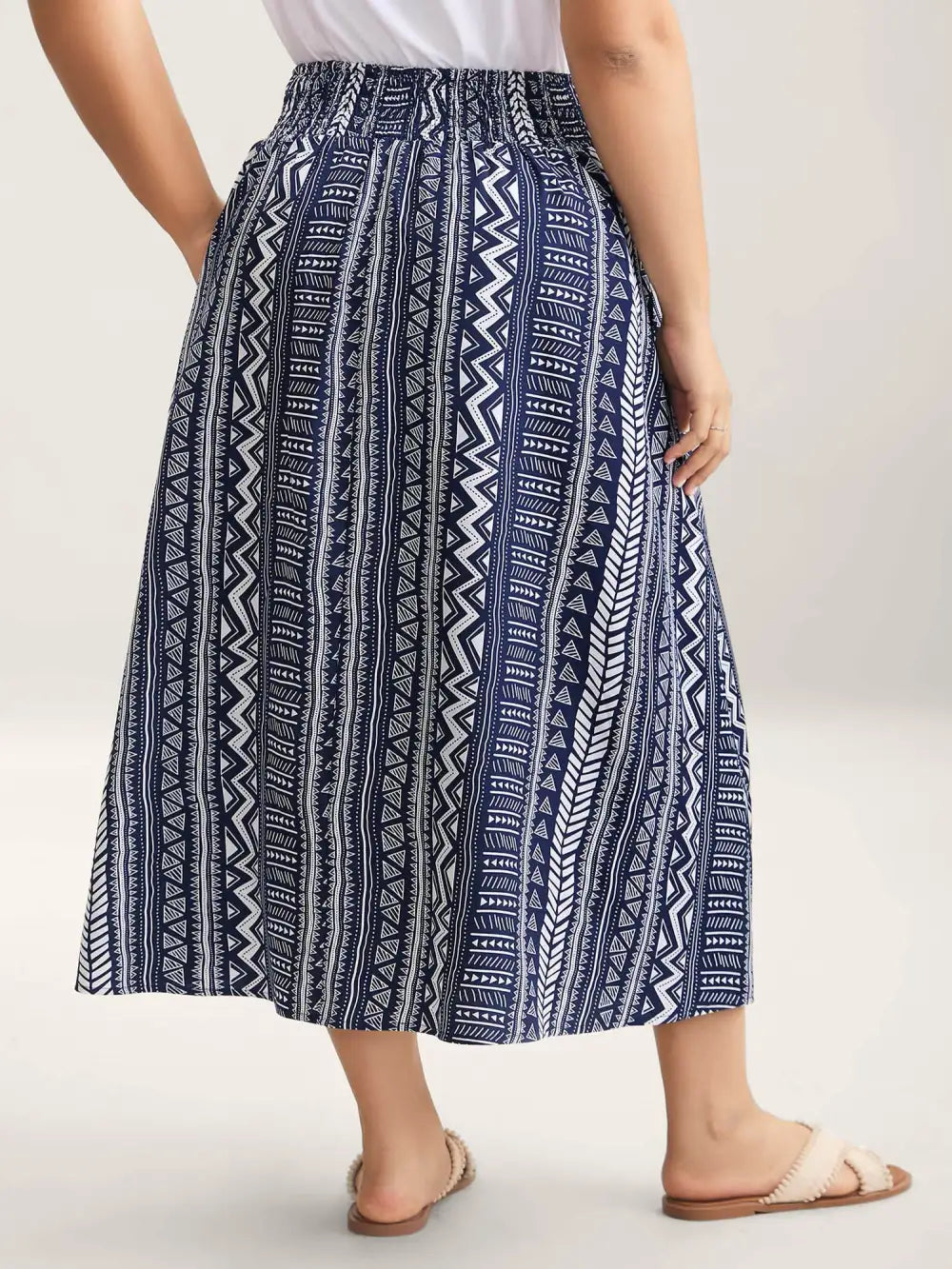Boho Stripes Shirred Waist Maxi Skirt