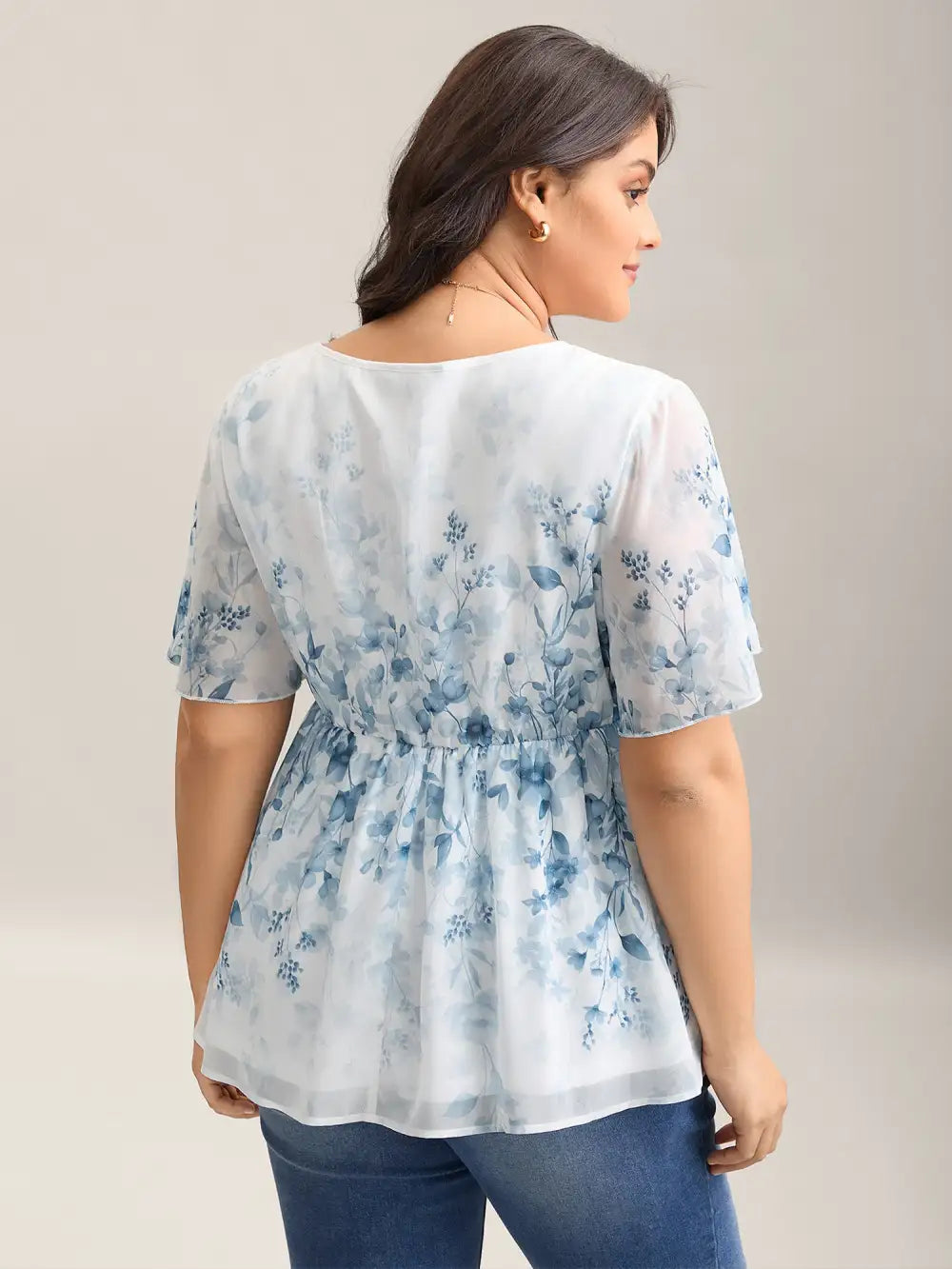 Floral Print Waist-Tie Flared Shirt