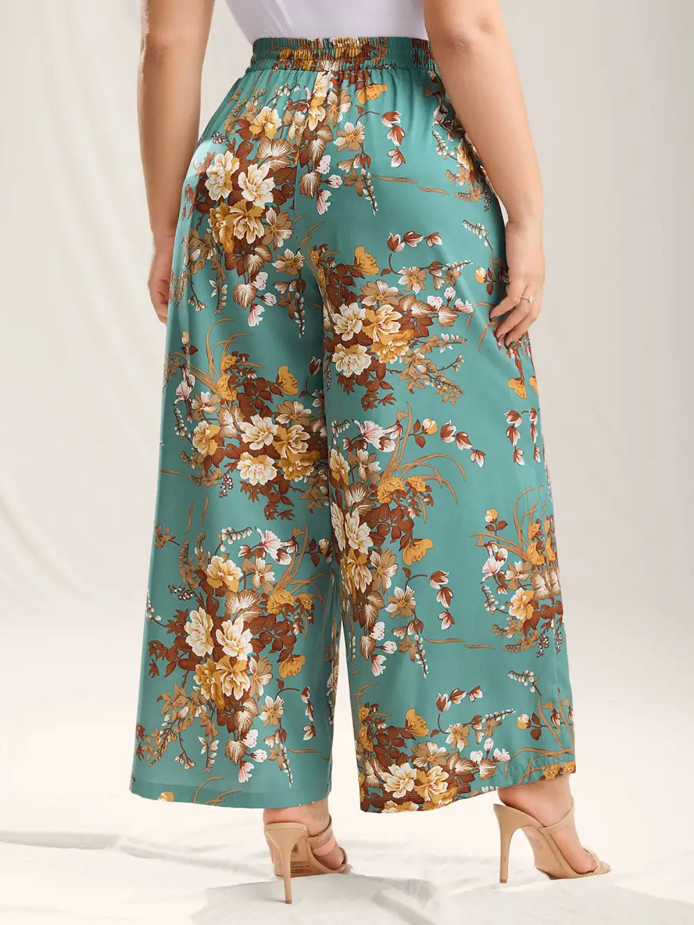 Sweet Floral Print Belted Wide-Leg Pants
