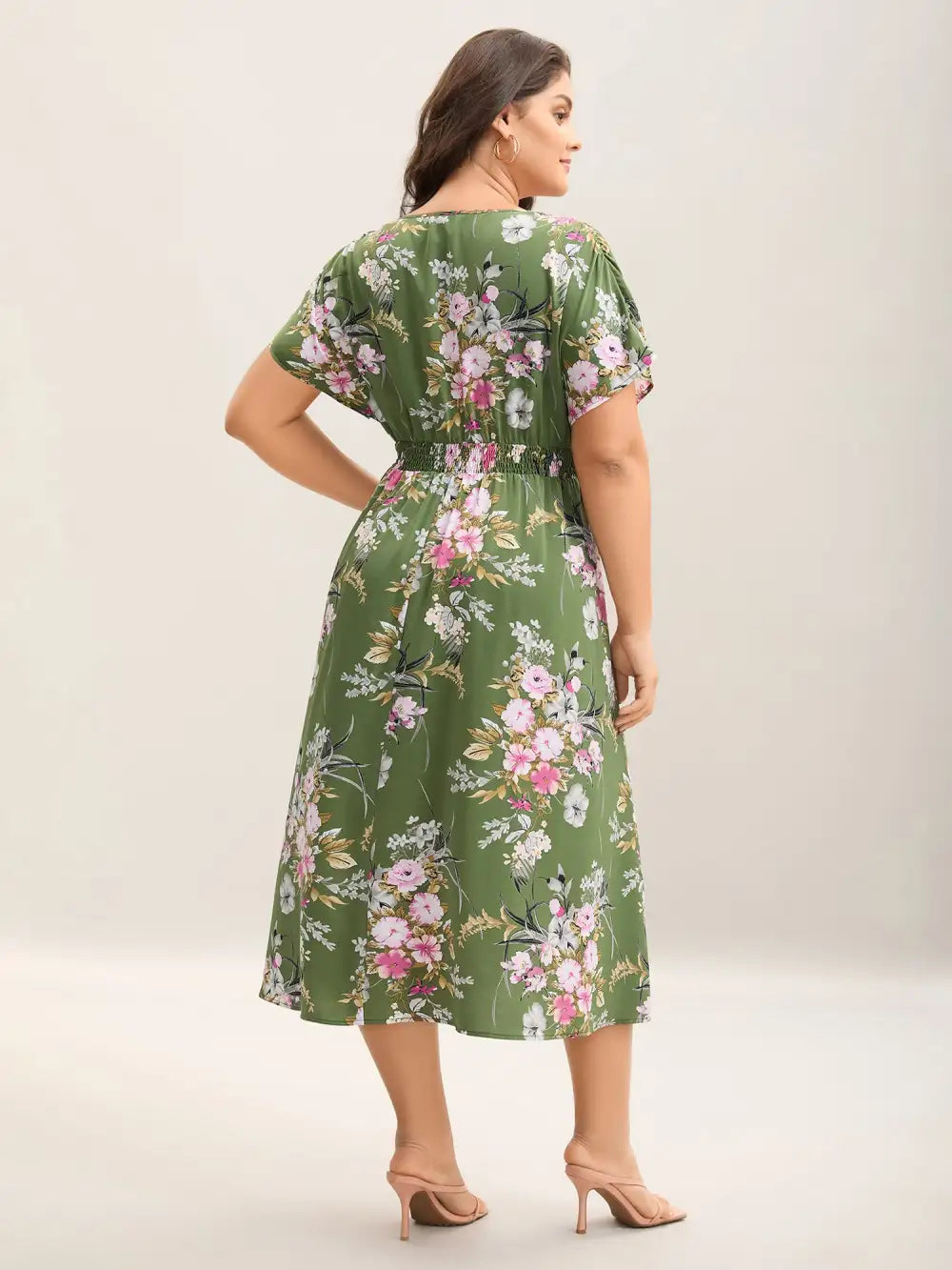 Floral Print Lace Trim Pockets Maxi Dress