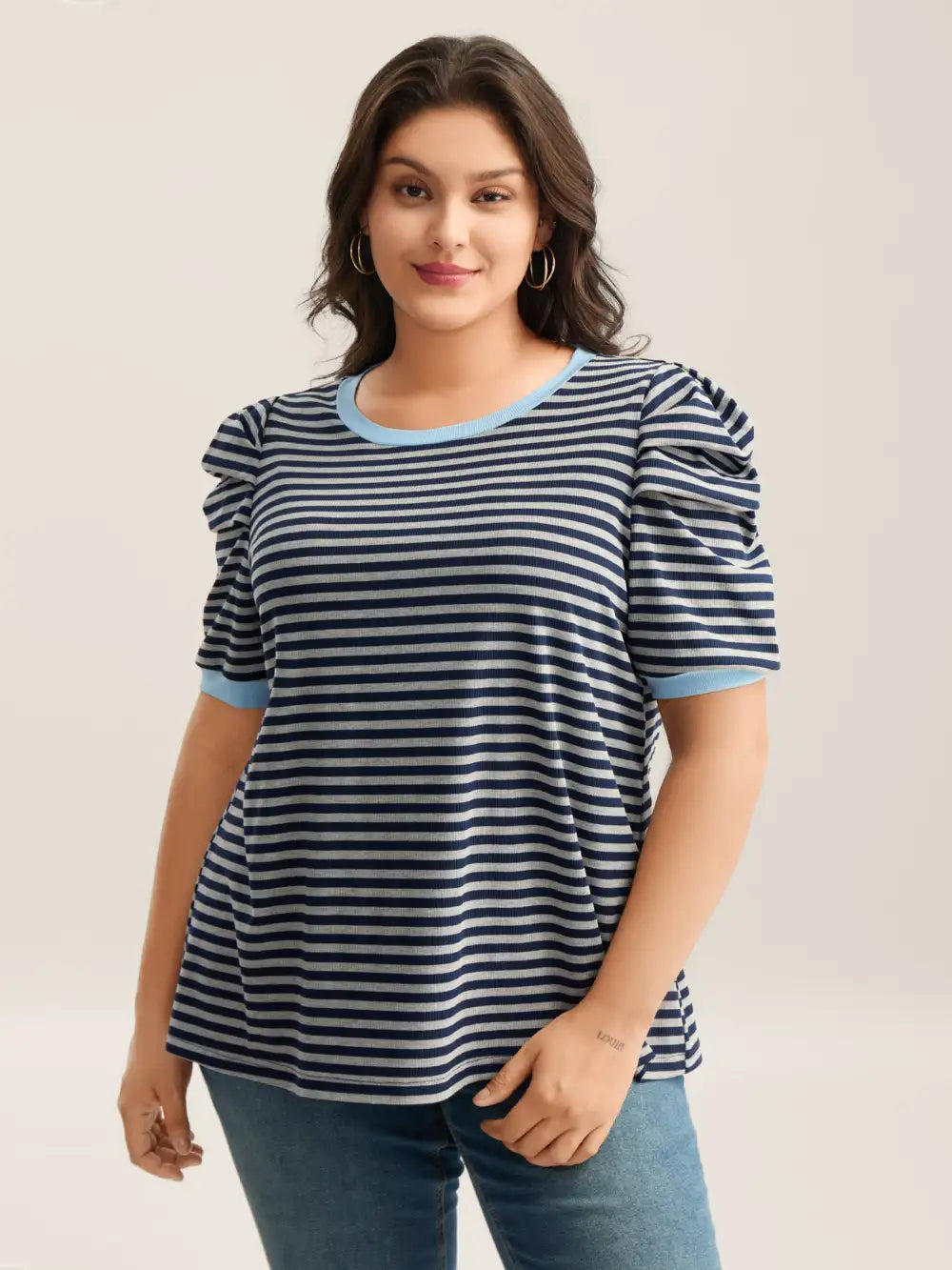 Textured Stripes Color Contrast T-Shirt