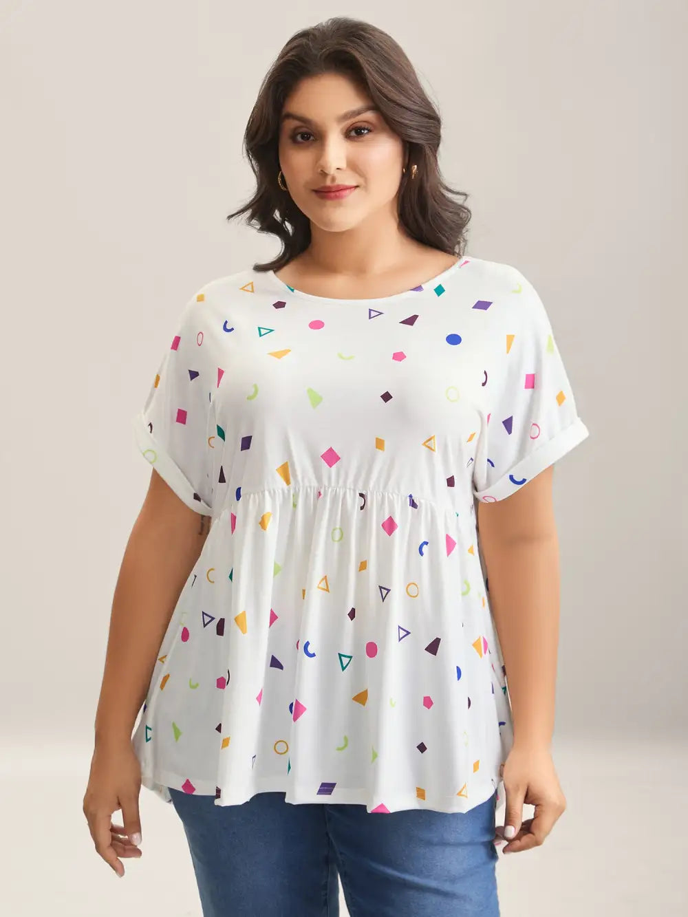 Fun Geometric Print Babydoll Top