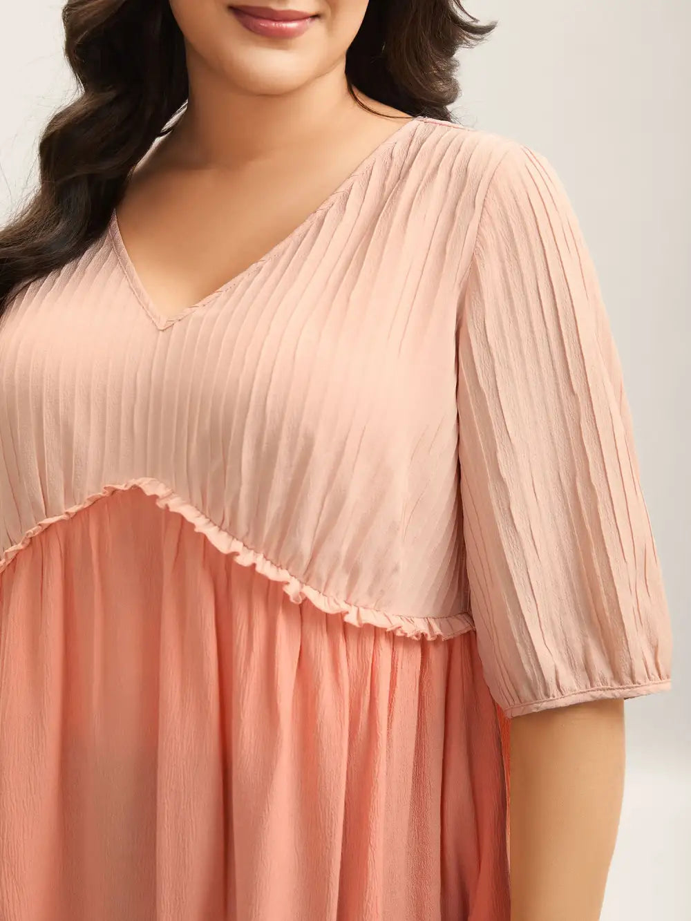 Pleated Layered Sheer Puff Sleeve Blouse