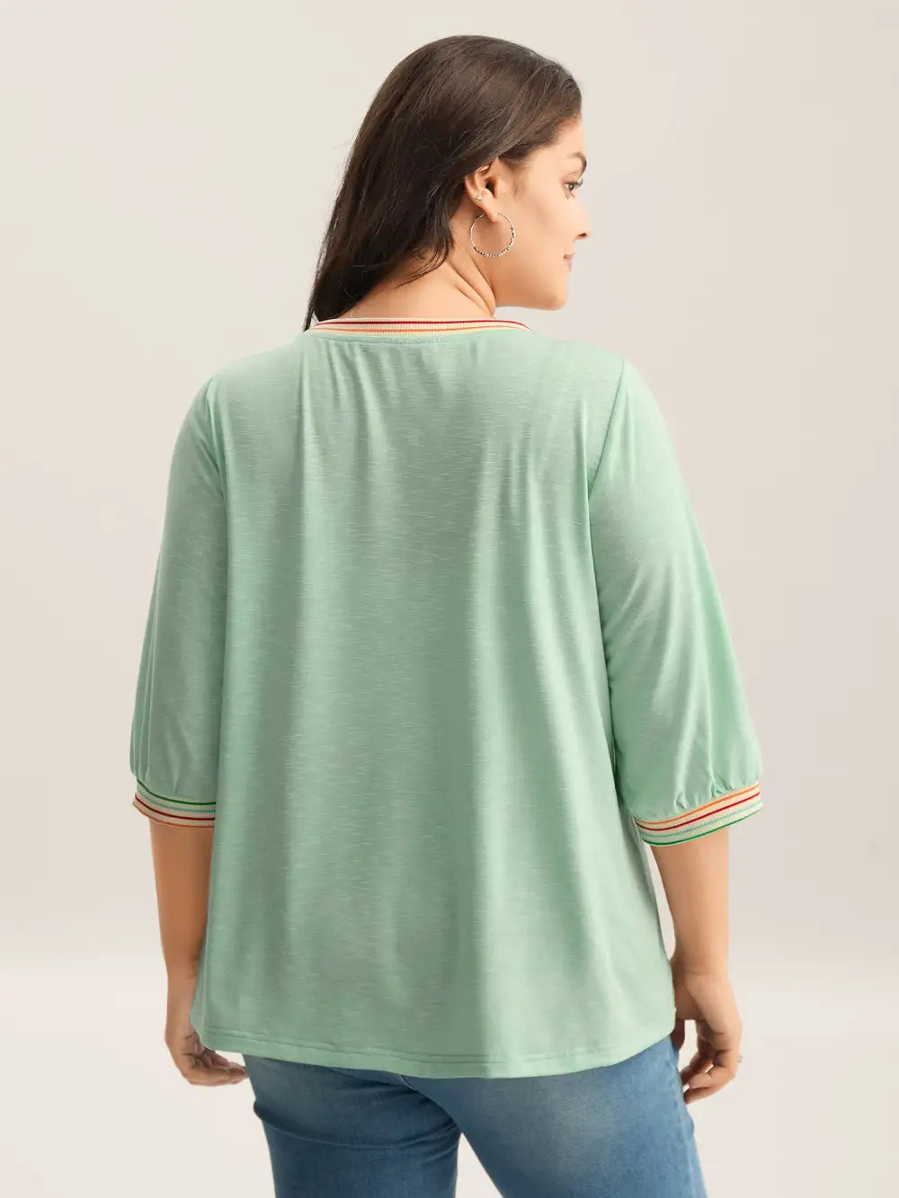 Plain Puff Sleeve Crew Neck T-Shirt