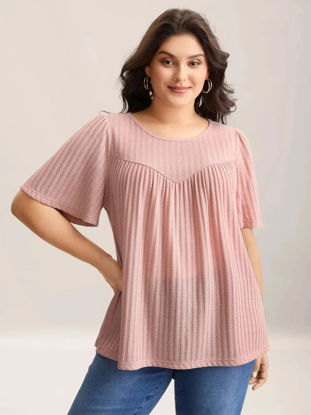 Waffle Lotus Leaf Sleeve Flowy T-Shirt