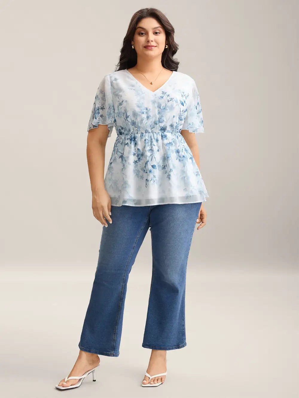 Floral Print Waist-Tie Flared Shirt