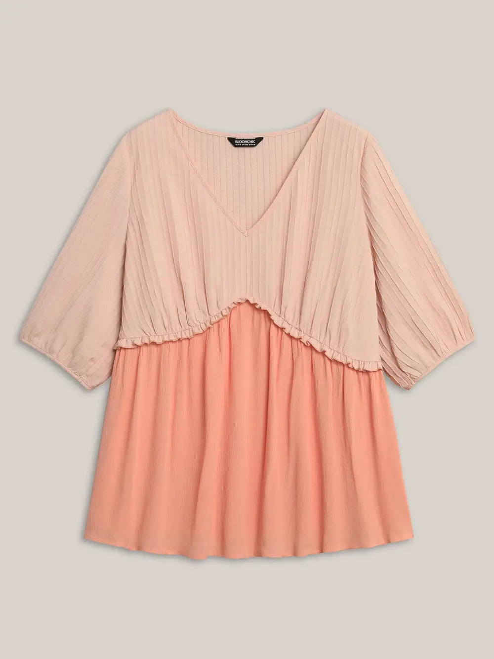 Pleated Layered Sheer Puff Sleeve Blouse