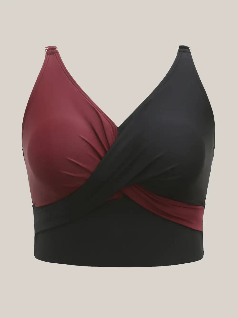 Color Block Twist Front Ruched Swim Top