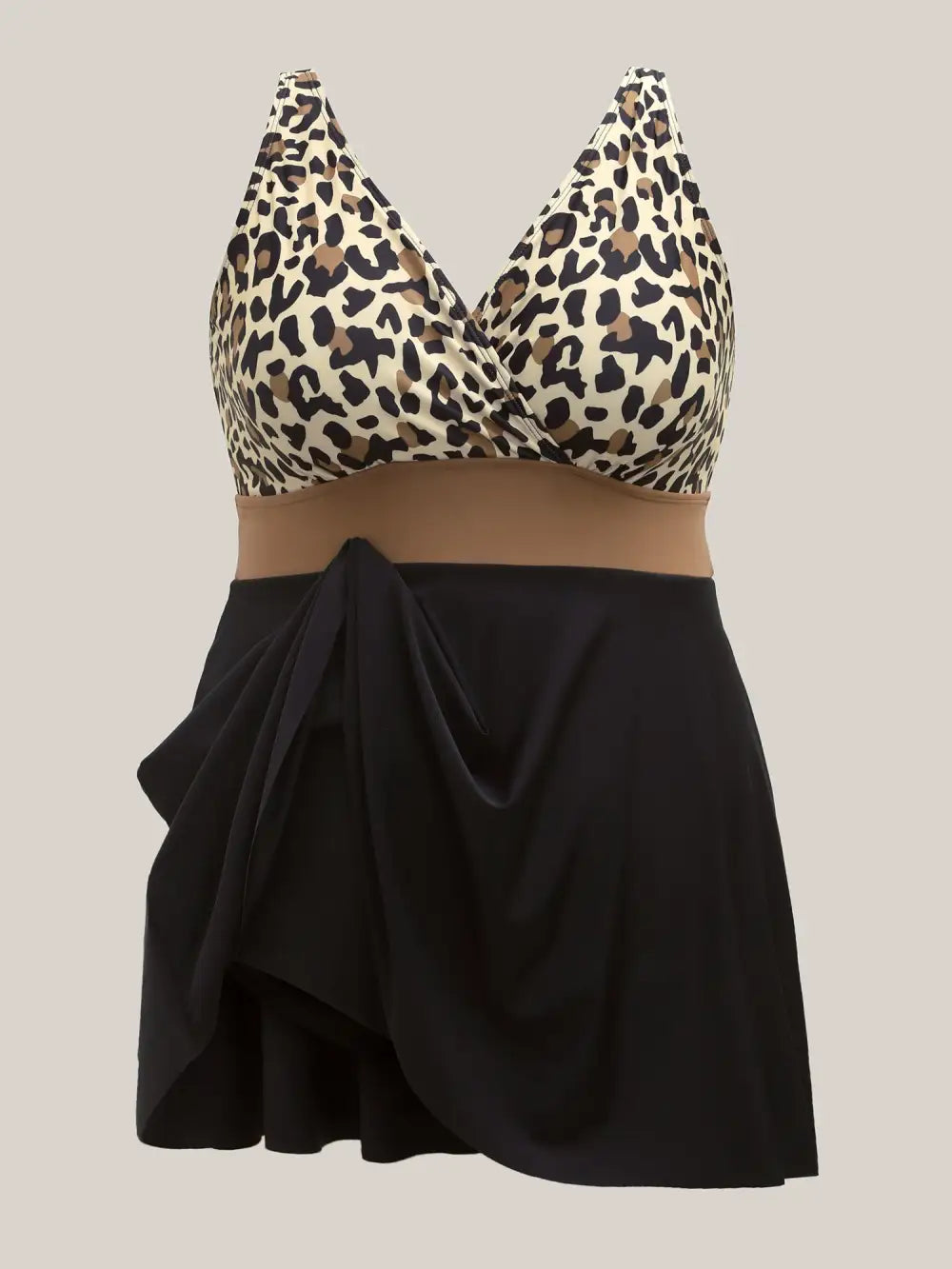 Leopard Print Color Block Swim Dress