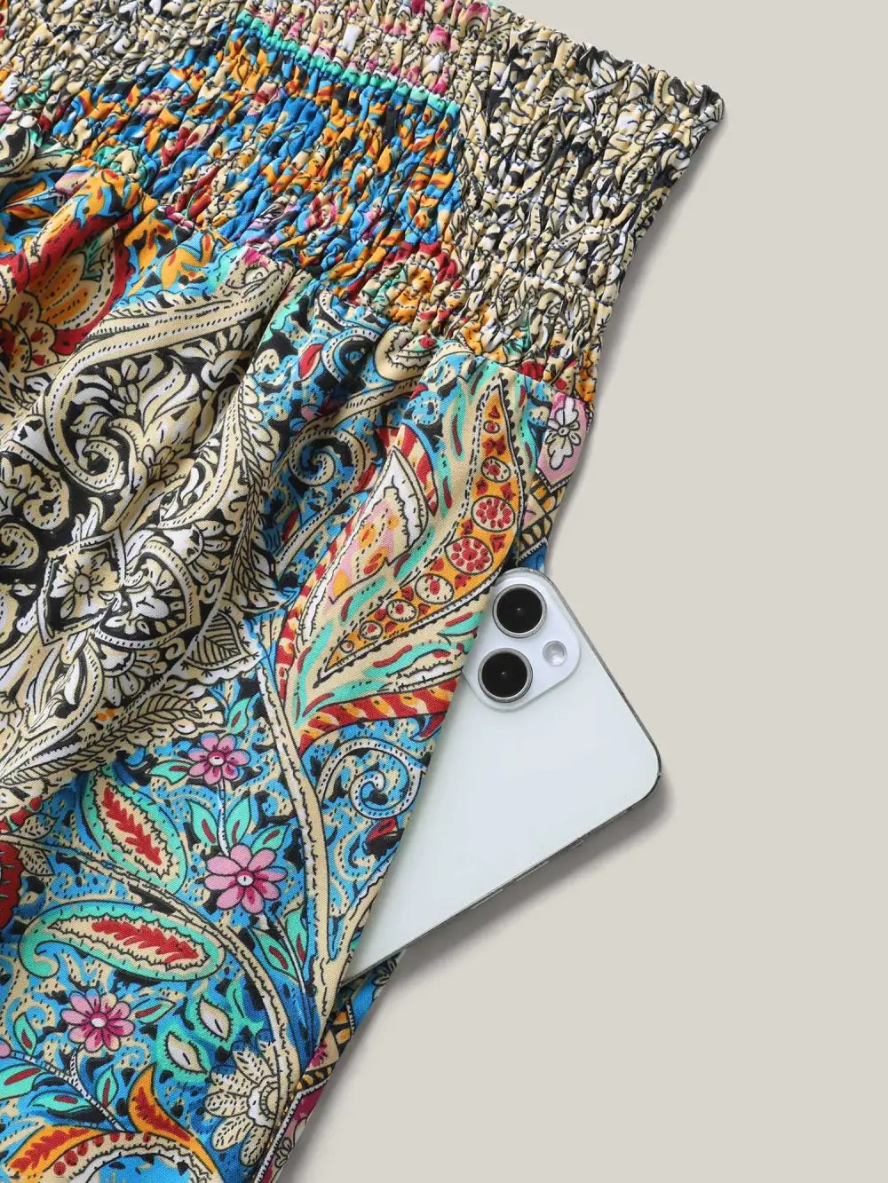 Paisley Print Shirred Waist Midi Skirt