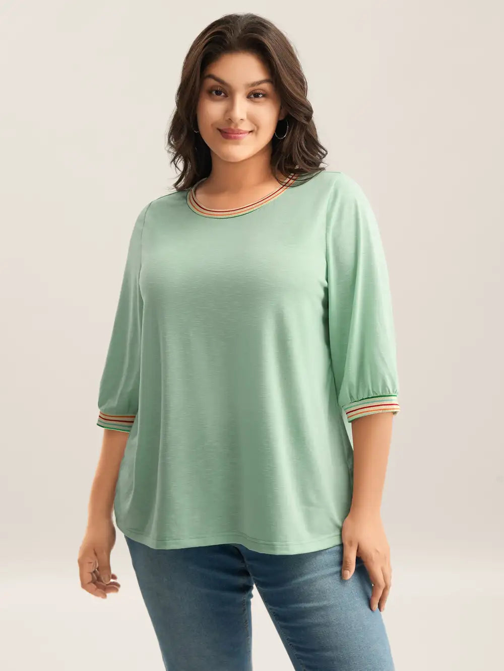 Plain Puff Sleeve Crew Neck T-Shirt