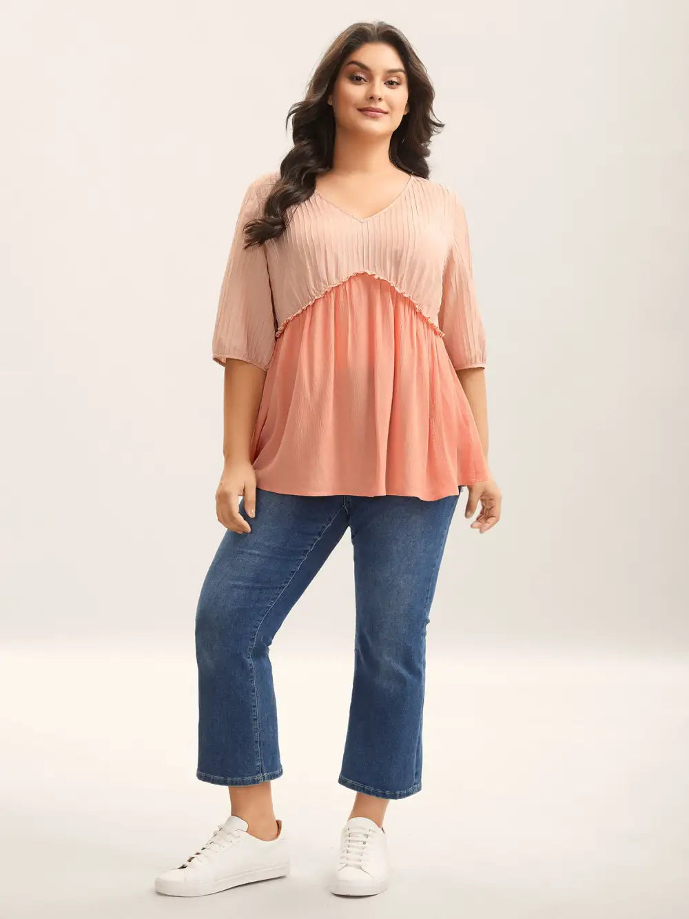 Pleated Layered Sheer Puff Sleeve Blouse
