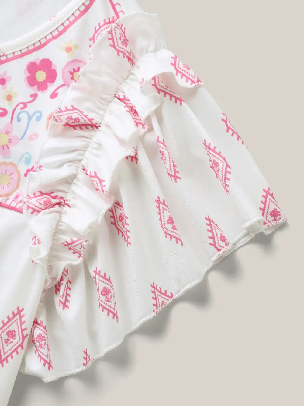 Boho Print Ruffled Sleeve Sheer Top