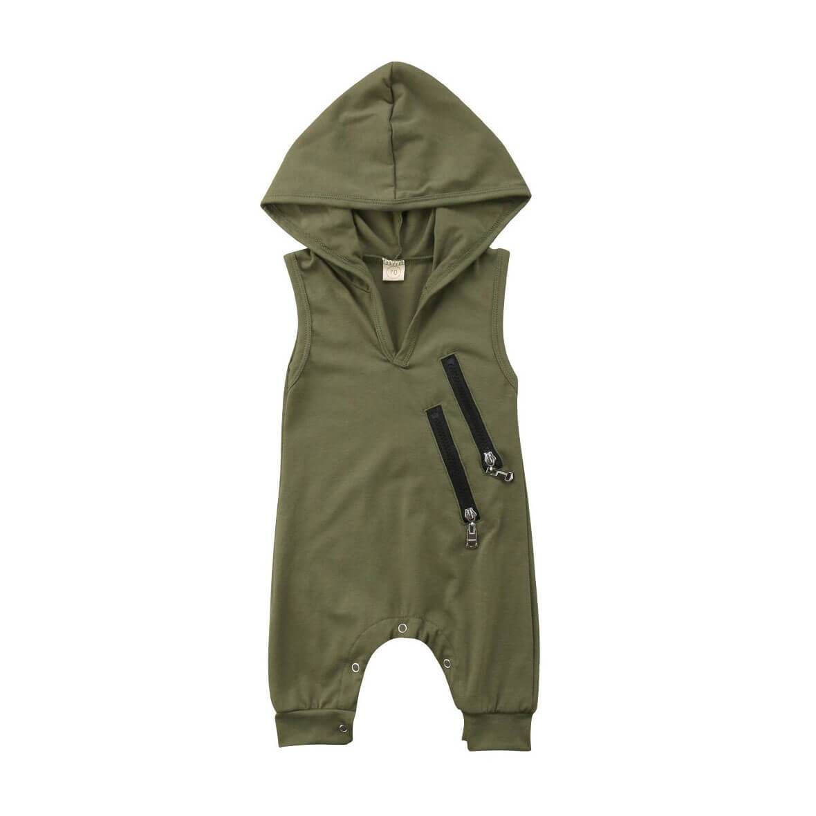 Sleeveless Zipper Hooded Baby Jumpsuit