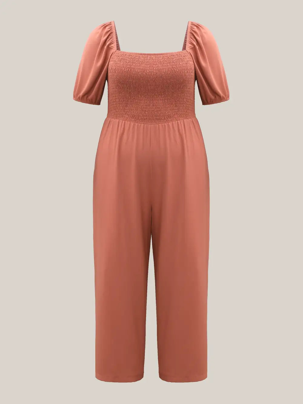 Shirred Puffy Sleeve Pockets Jumpsuit