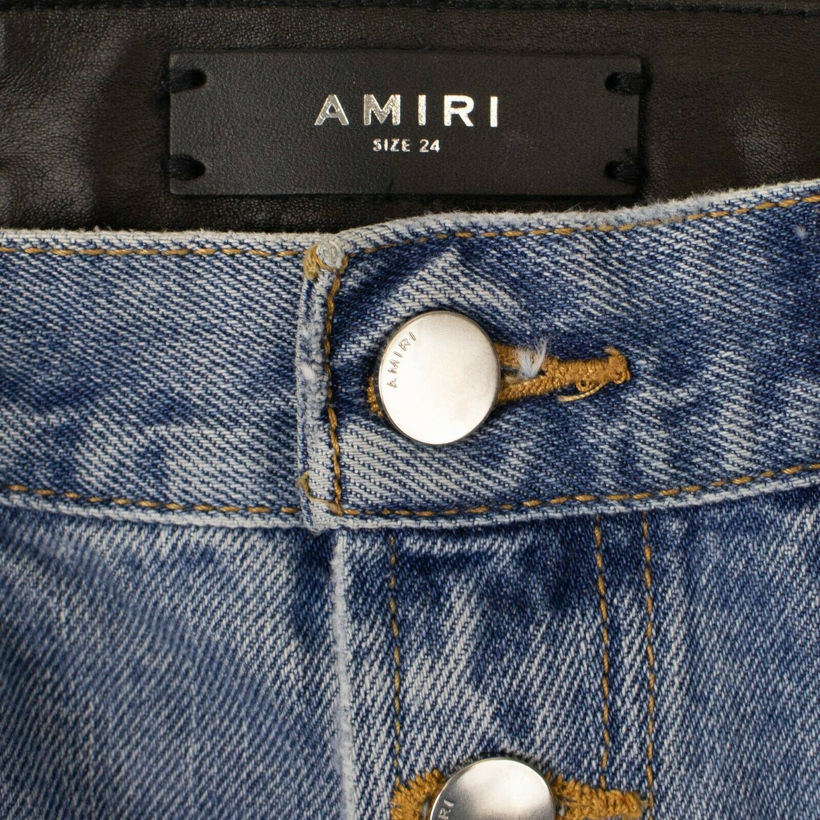 Amiri Denim Leather Jeans- Blue/Black