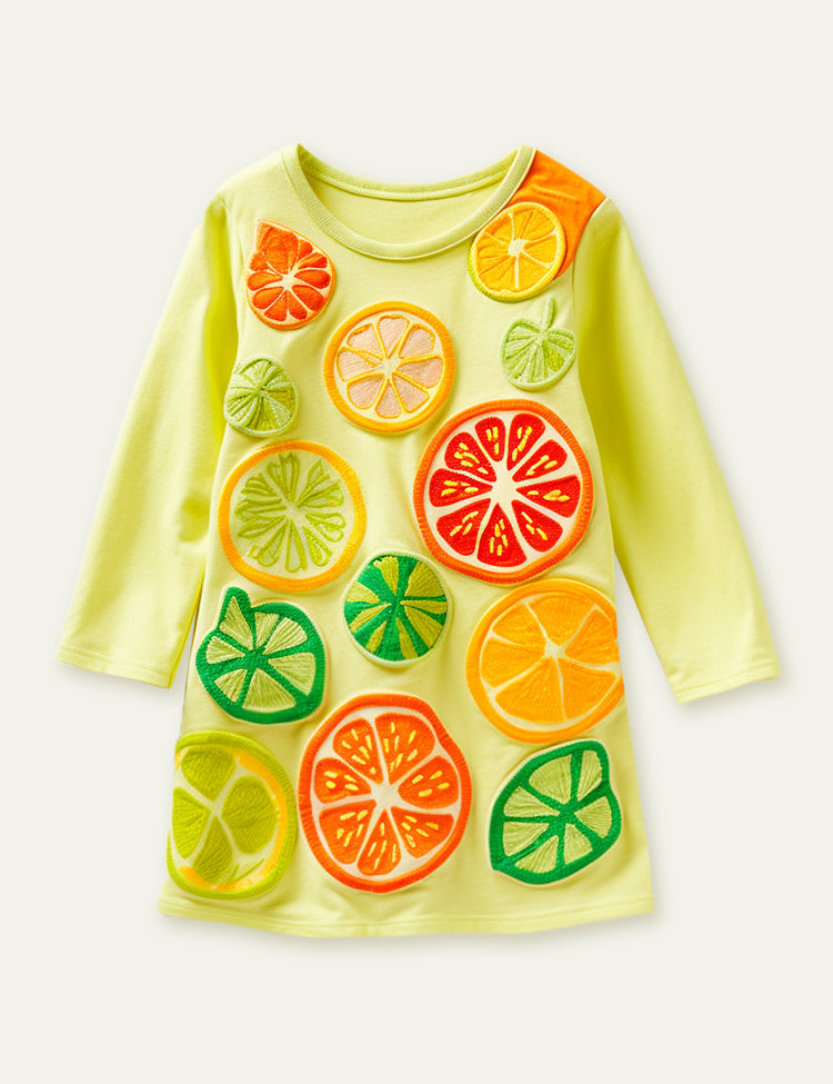 Toddler Kid Girl Lemon Long Sleeves Casual Slice Dress