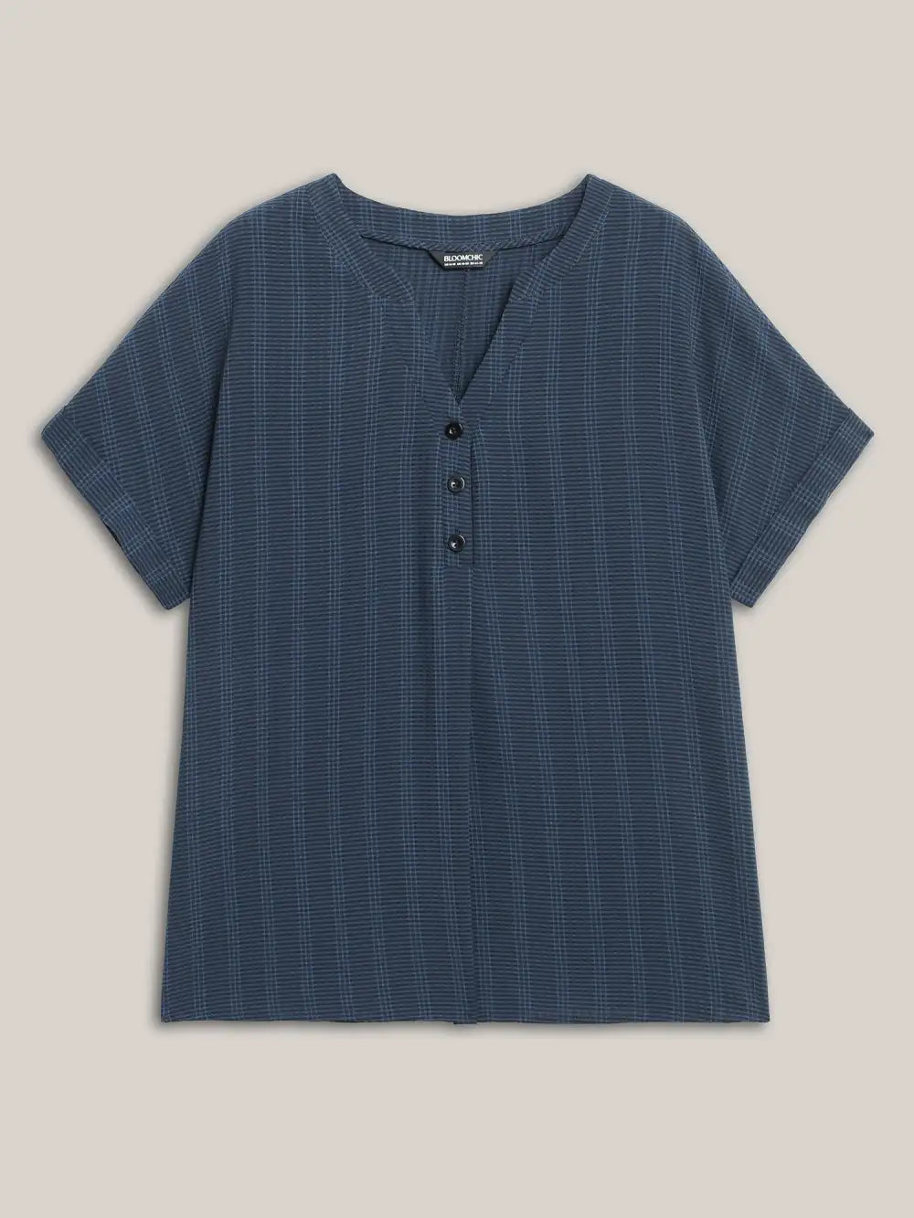 Textured Half Placket Split Neck Shirt