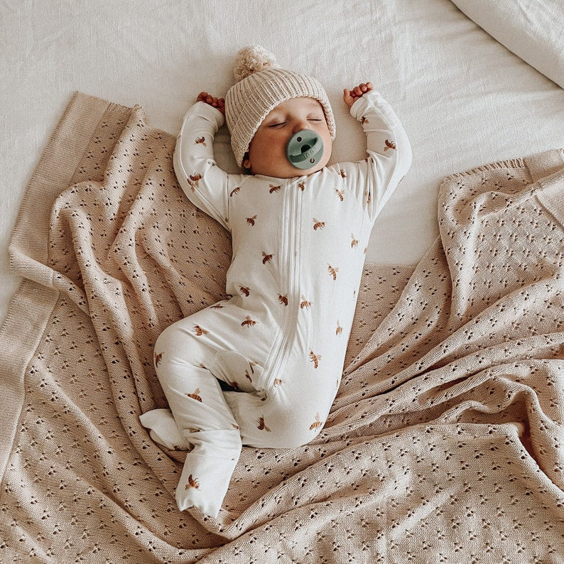 Acorn Bamboo Baby Growsuit Double Zip - Footie Romper - Zipsuit - Baby Announcement Outfit - One piece - Long Sleeve - Winter Clothes