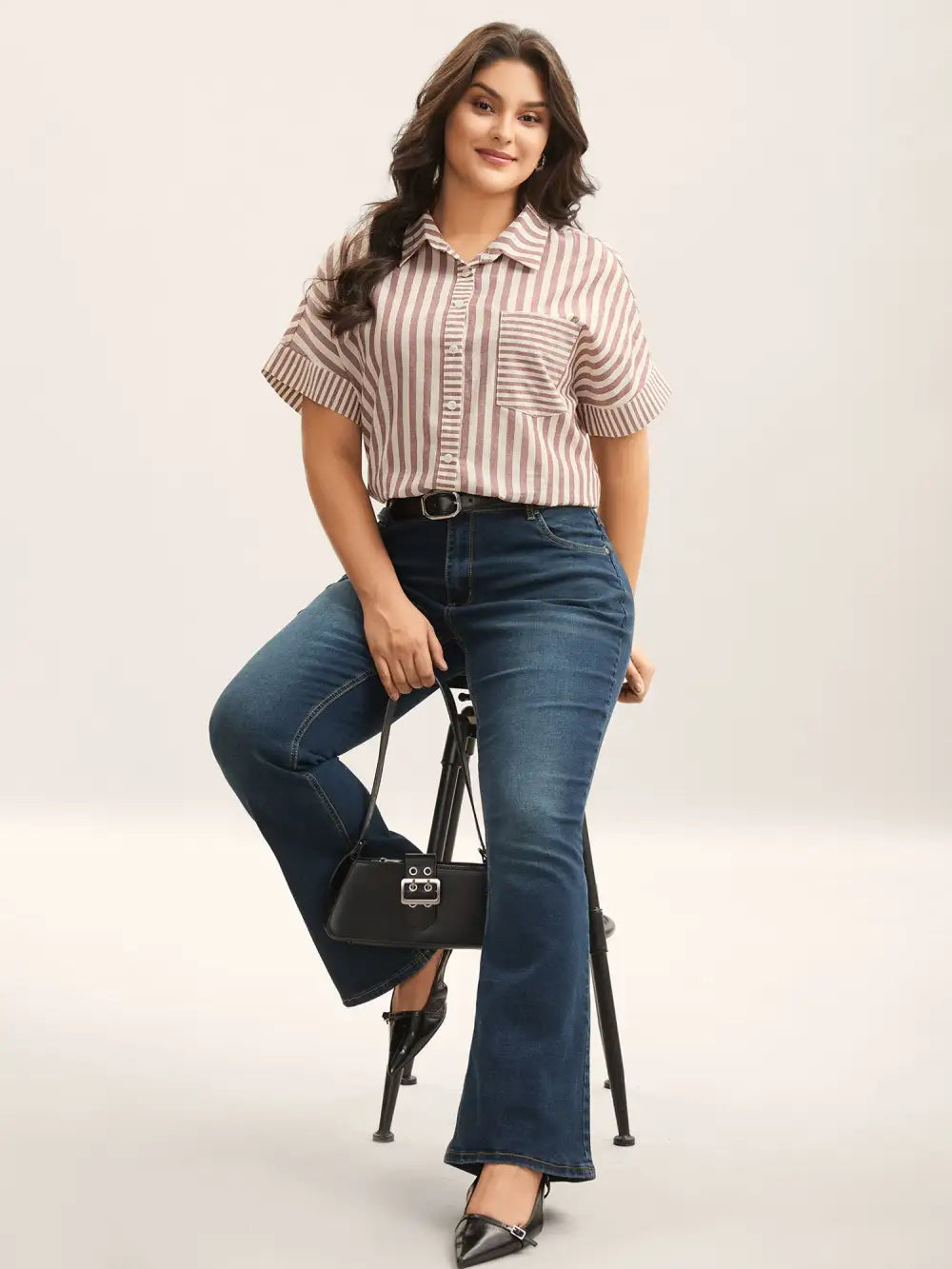 Cotton Striped Dolman Sleeve Blouse