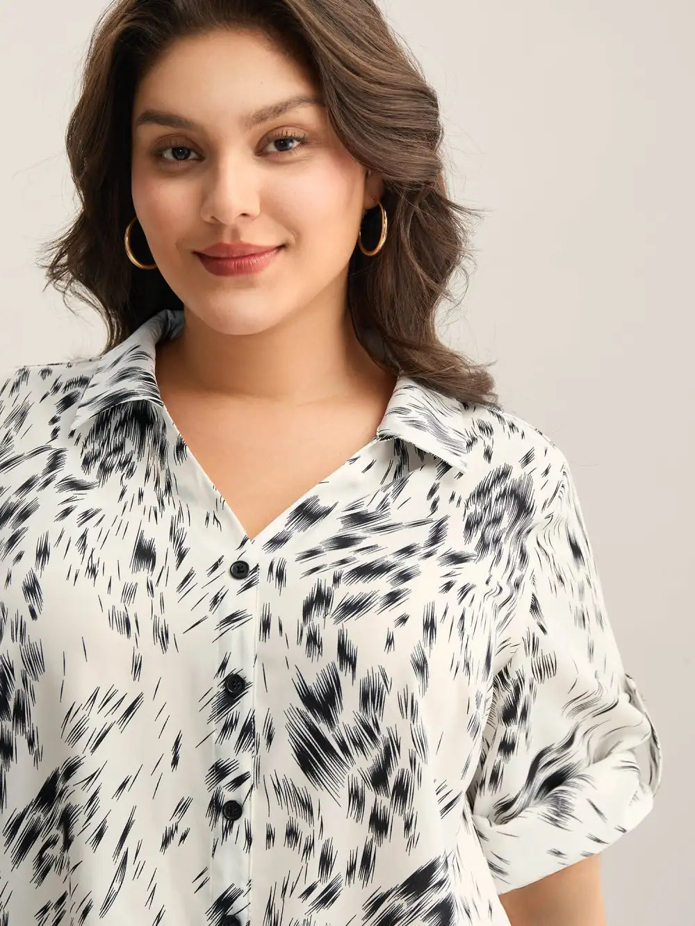Zebra Print Tab Sleeve Shirt Collar Blouse