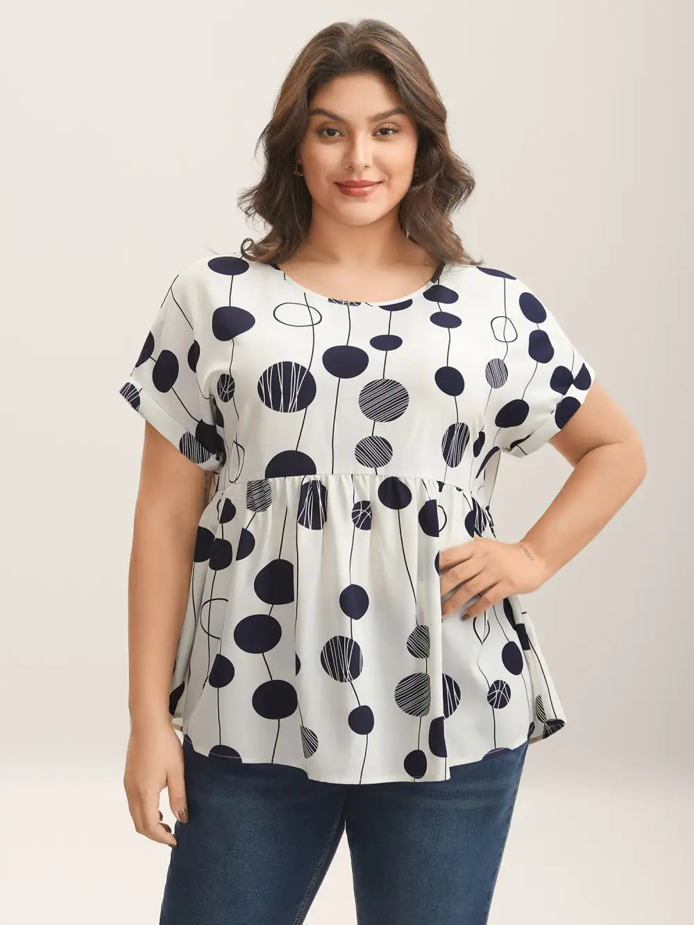 Polka Dots Print Dolman Sleeve Babydoll Top