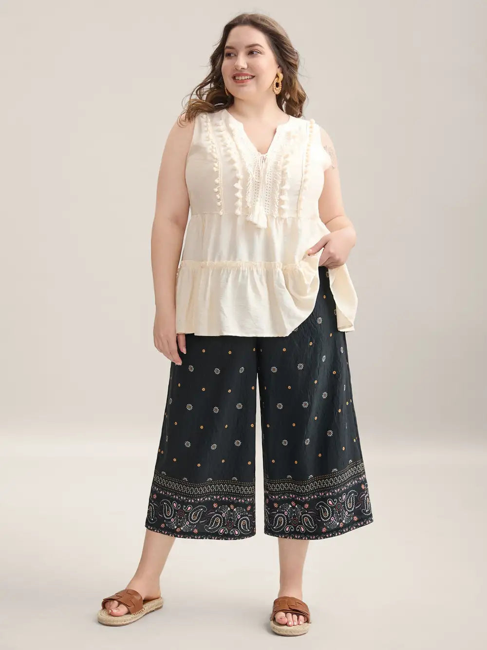 Paisley Print Wide-Leg Airy Pants