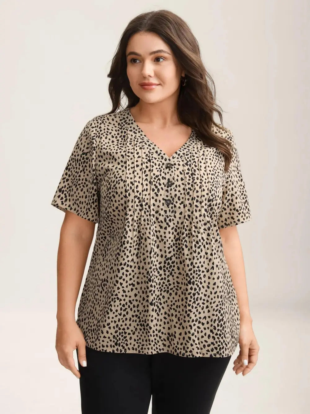 Leopard Print Toothpick Pleat Blouse