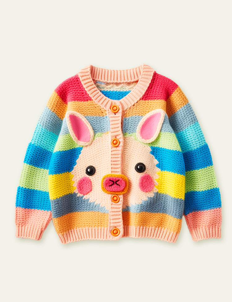 Toddler Kid Cute Piggy Rainbow Stripe Cardigan
