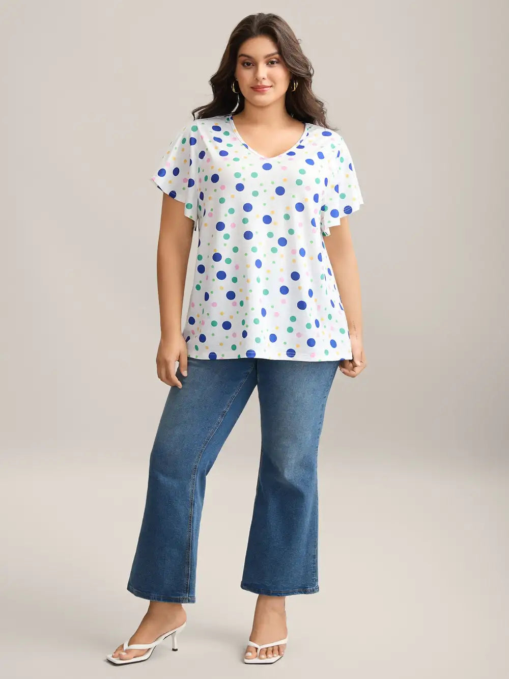 Stretchy Playful Polka Dots Ruffled T-Shirt
