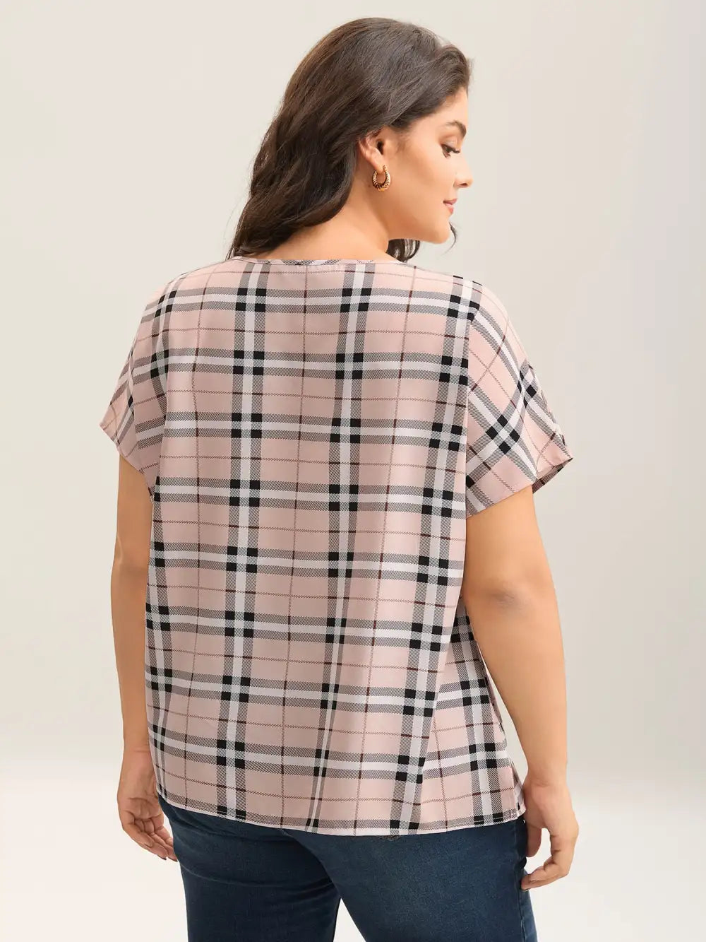 Plaid Pattern Round Neck Flared Shirt