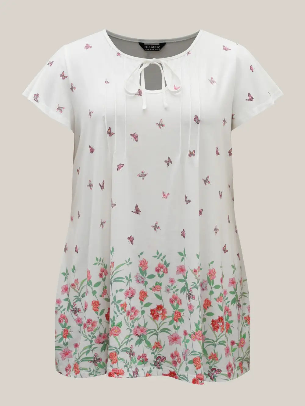 Butterfly Garden Print Neck-Tie Top