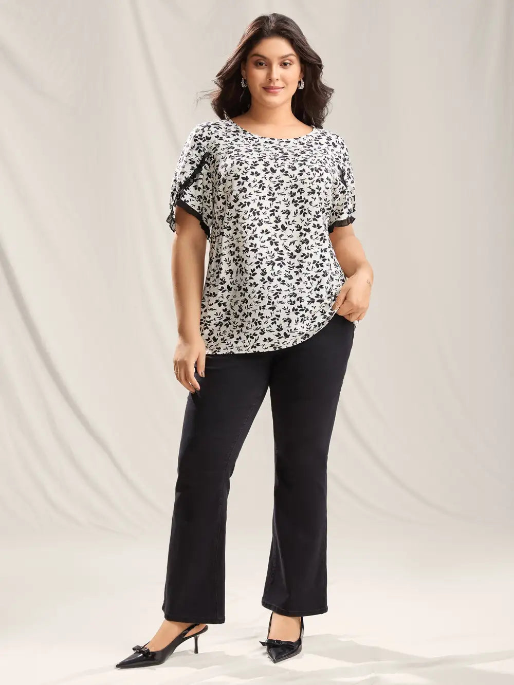 Floral Print Color Contrast Blouse
