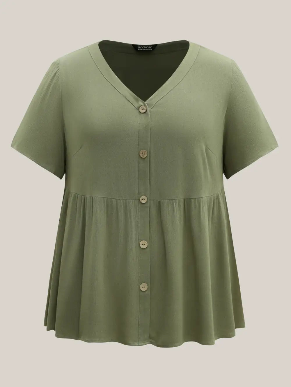Textured Button Placket V-Neck Shirt