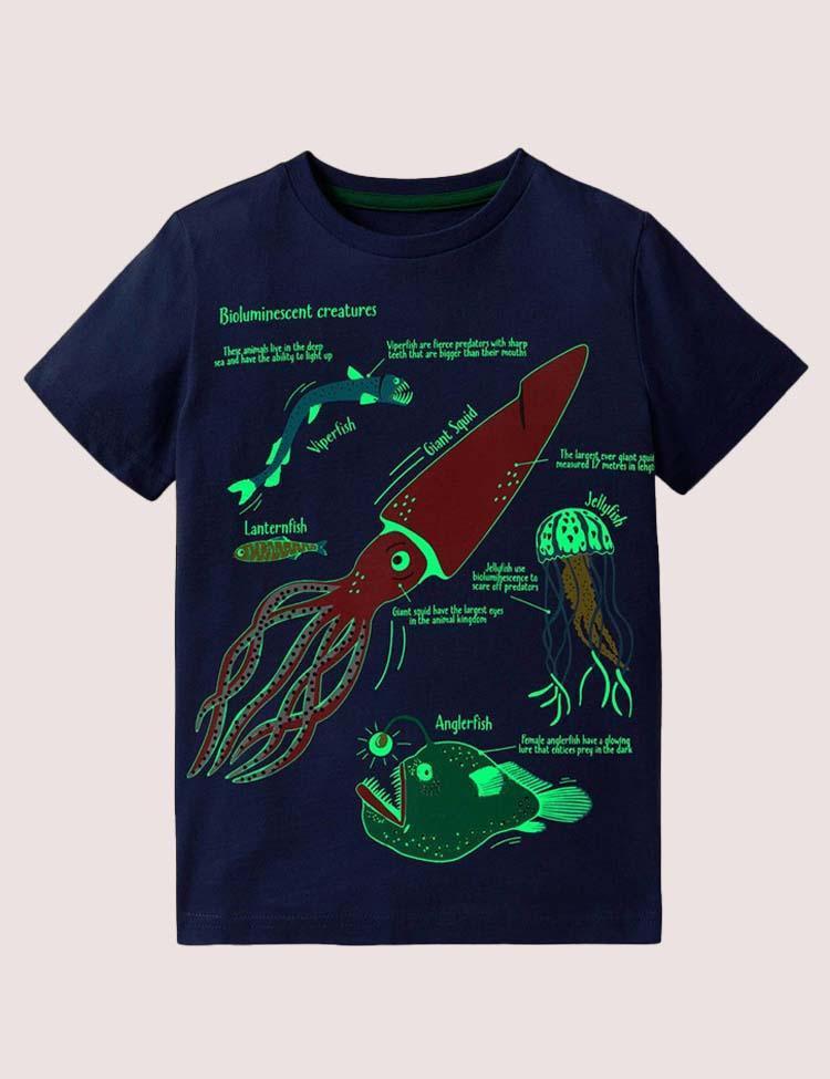Toddler Boy Glowing Dinosaur Appliqué 100% Cotton T-shirt
