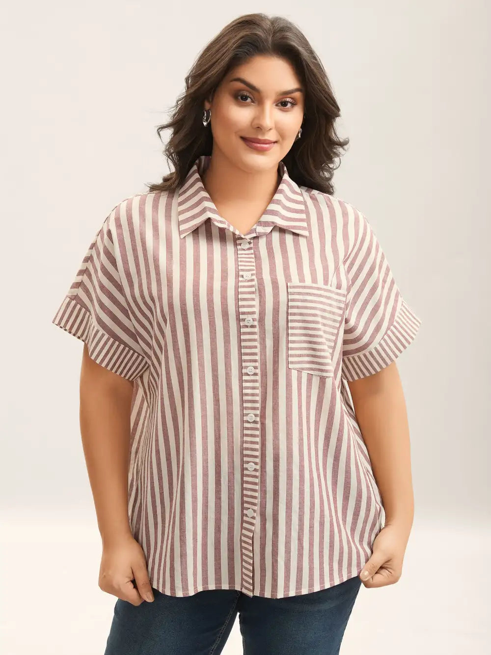 Cotton Striped Dolman Sleeve Blouse