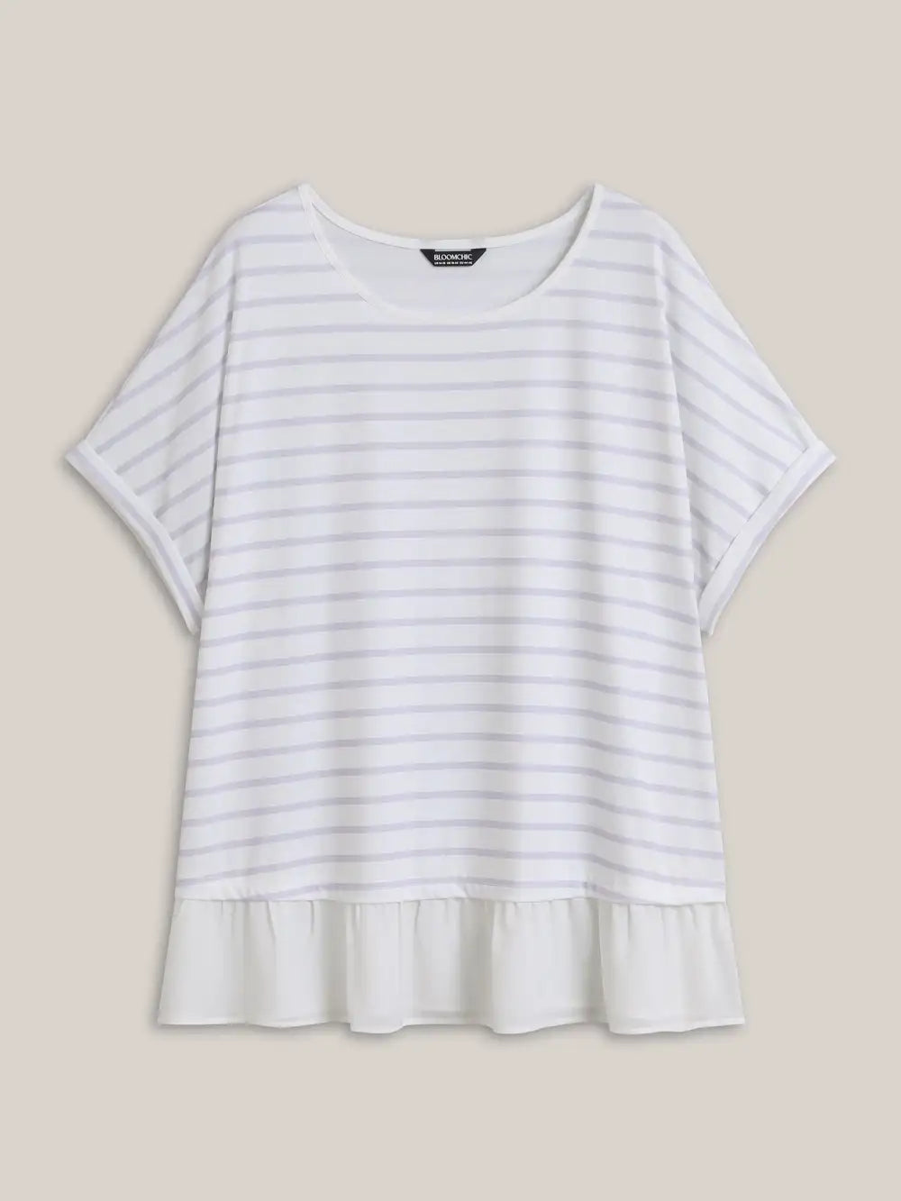 Stretchy Striped Print Round Neck Top