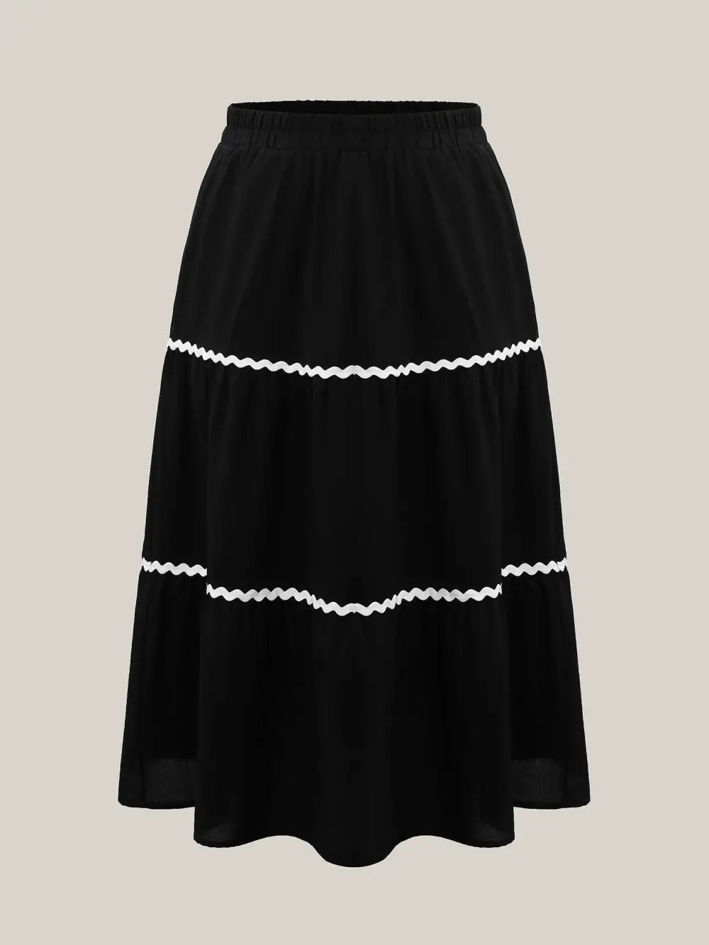 Wavy Lace Trim Tiered Maxi Skirt