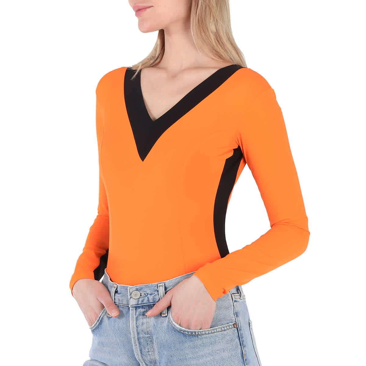 Burberry Bright Orange V-neck Bodysuit