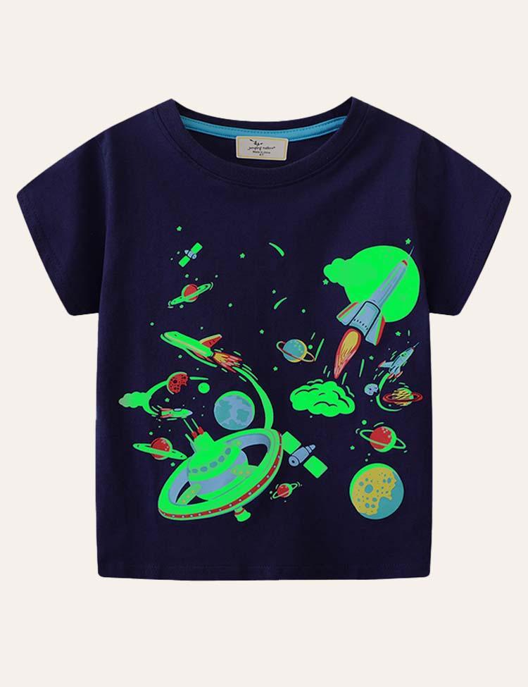 Toddler Boy Glowing Dinosaur Appliqué 100% Cotton T-shirt