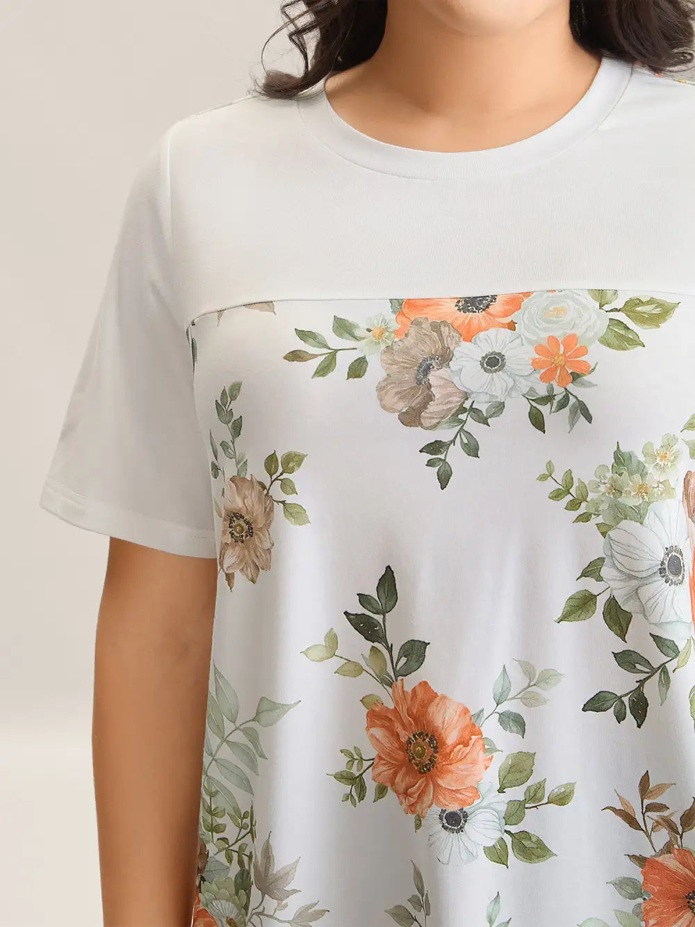 Floral Print Spliced Stretchy T-Shirt