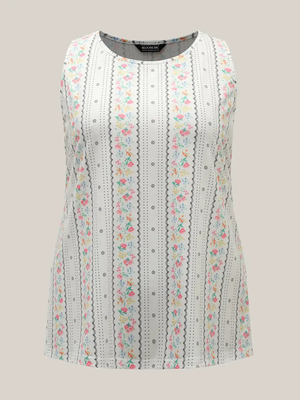 Floral Print Panels Fitted Tank Top