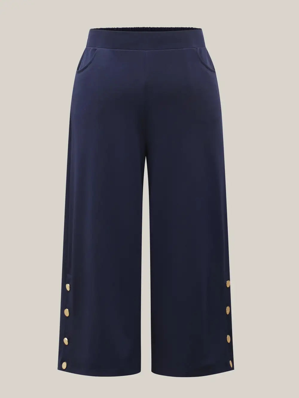 Button Detail Wide-Leg Pull-On Pants