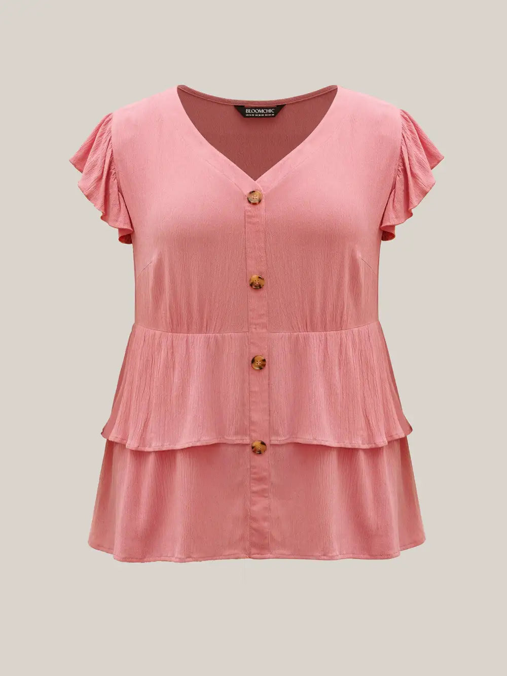 Rayon Ruffled Layered Hem Button Blouse