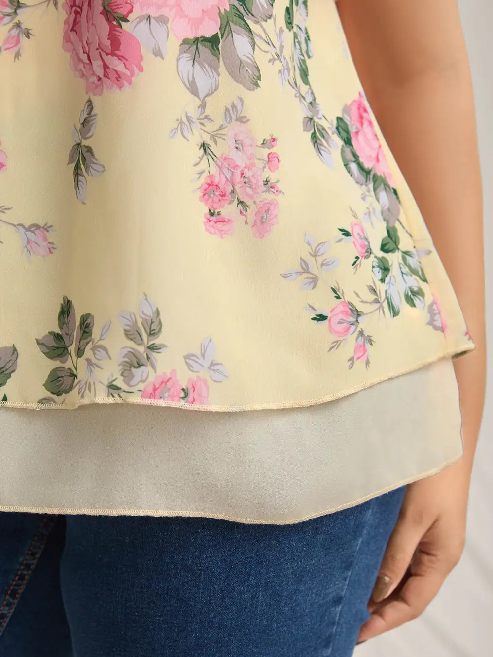 Large Flower Print Layered Hem Blouse