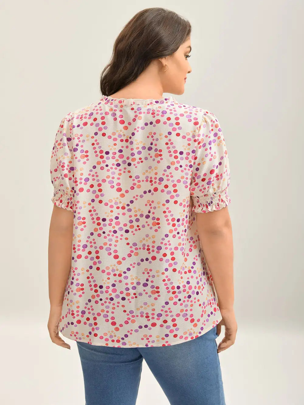 Pretty Polka Dots Shirred Sleeve Shirt