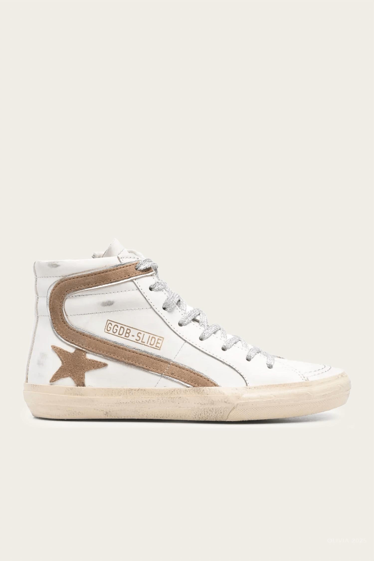 Women's Slide Leather Sneaker In White/tabacco