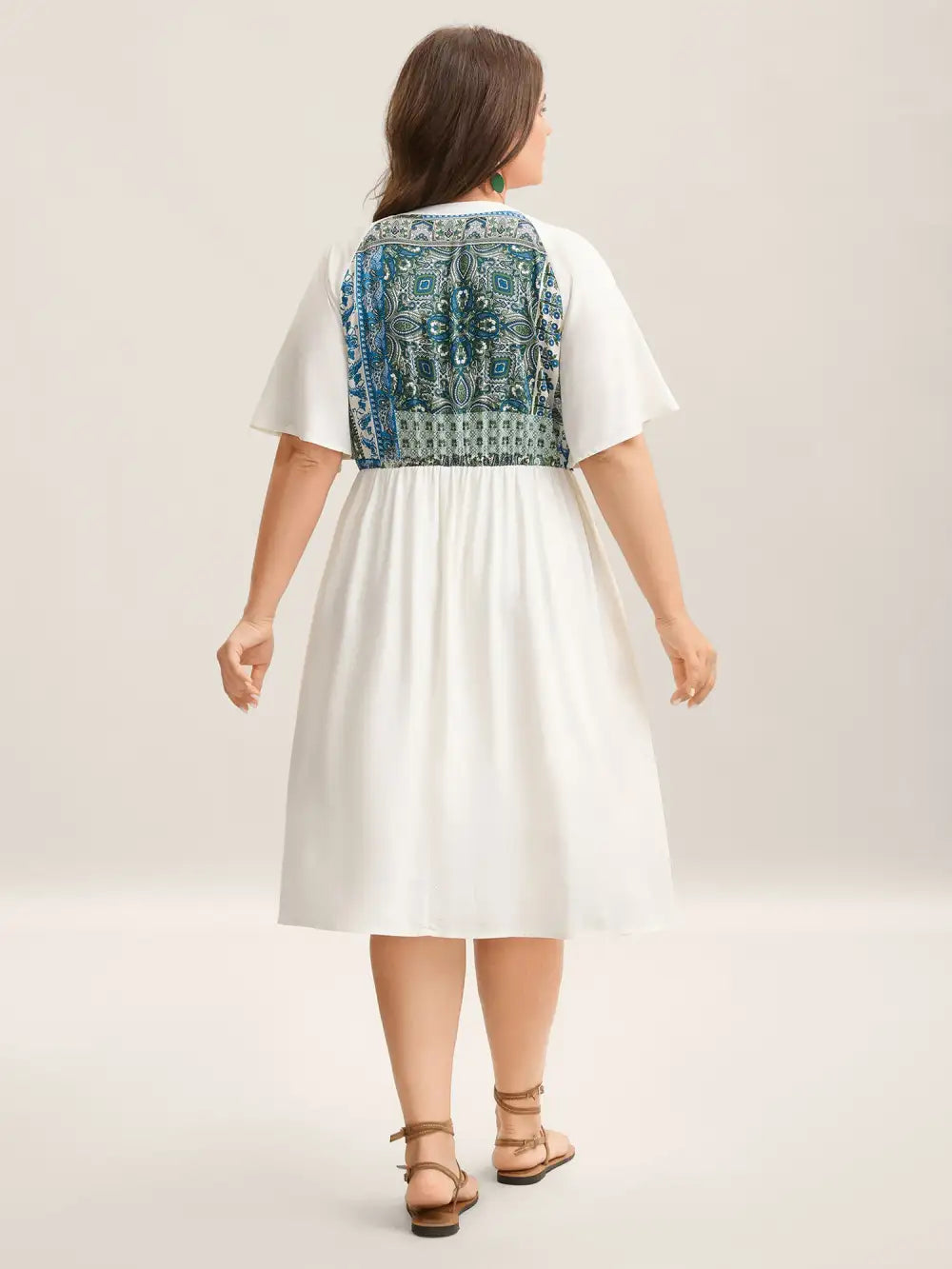 Rayon Boho Print Asymmetrical Waist Midi Dress